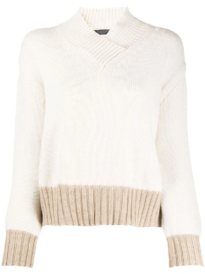 Shop Aragona Contrast-trimmed Cashmere Jumper In White