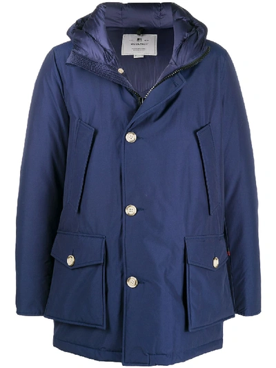 Woolrich Hooded Parka Coat In Blue