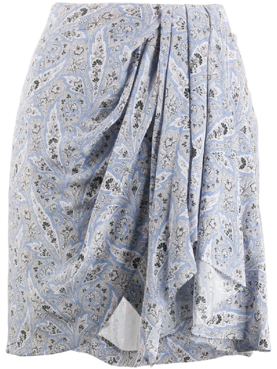 Shop Isabel Marant Paisley Draped Mini Silk Skirt In Blue