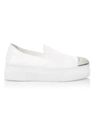 Shop Miu Miu Cap-toe Metallic Platform Slip-on Sneakers In Bianco