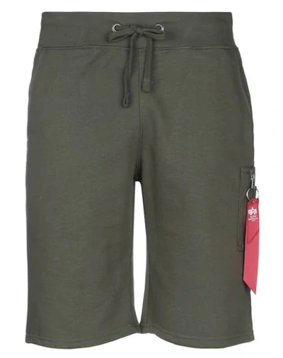 Shop Alpha Industries Man Shorts & Bermuda Shorts Military Green Size S Cotton, Polyester