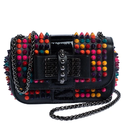 Pre-owned Christian Louboutin Black Leather Mini Spiked Sweet Charity Shoulder Bag