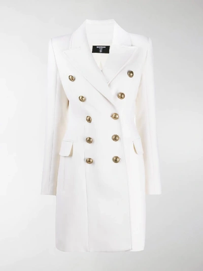Shop Balmain Double-breasted Button Front Coat In White