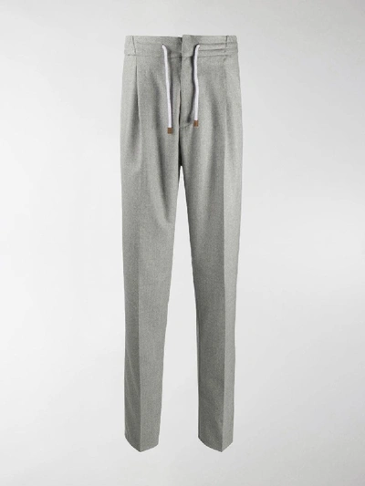Shop Brunello Cucinelli Drawstring Waist Trousers In Grey