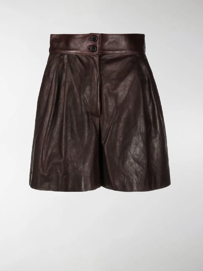 Shop Dolce & Gabbana Pleated Leather Shorts In Brown