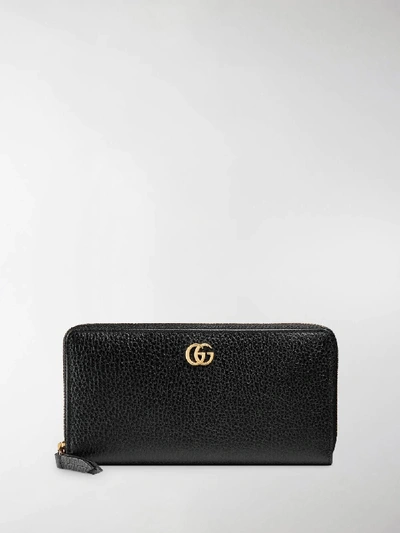 Shop Gucci Leather Zip Around Wallet In Black