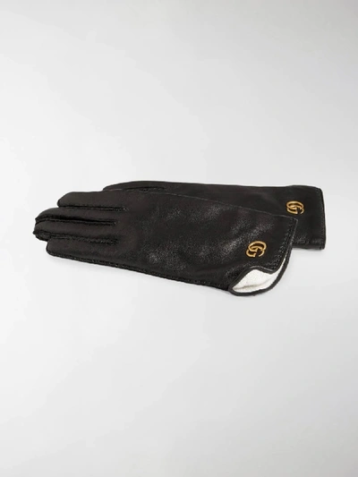 Shop Gucci Leather Gloves With Double G In Black