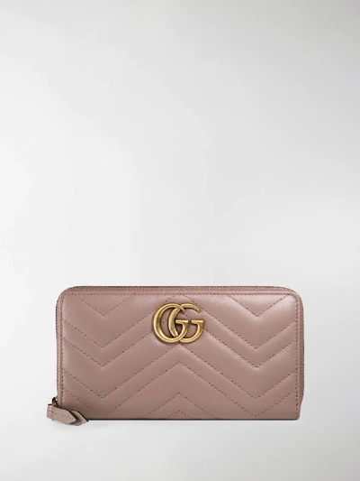 Shop Gucci Gg Marmont Zip Around Wallet In Pink