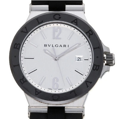 Pre-owned Bvlgari Silver Ceramic And Stainless Steel Diagono Dg42sc Men's Wristwatch 42 Mm