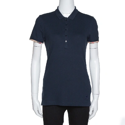 Pre-owned Burberry Brit Navy Blue Cotton Nova Check Trim Polo T-shirt S