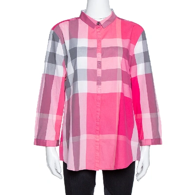 Pre-owned Burberry Brit Pink Cotton Classic Check Ruched Detail Shirt Xl