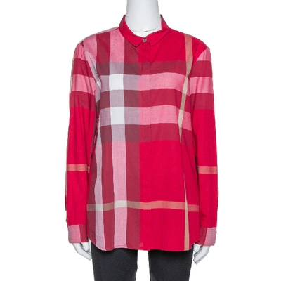 Pre-owned Burberry Red Cotton Nova Check Button Front Shirt Xl