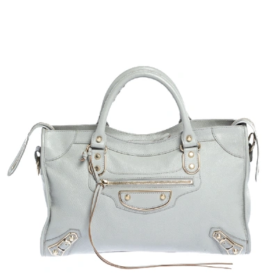 Pre-owned Balenciaga Gris Glace Leather Classic Metallic Edge City Bag In Grey