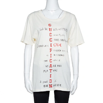 Pre-owned Gucci Fication Print Oversized T Shirt Xs In Cream