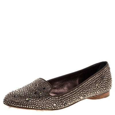 Pre-owned Gina Brown Crystal Embellished Satin Ballet Flats Size 38.5