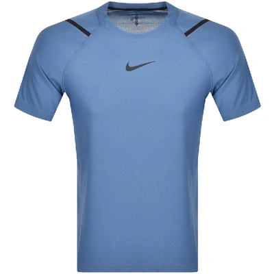 Shop Nike Training Pro Dri Fit Logo T Shirt Blue