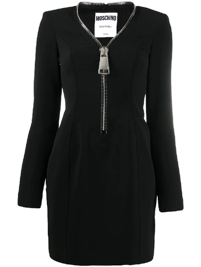 Shop Moschino Zip-front Mini Dress In Black