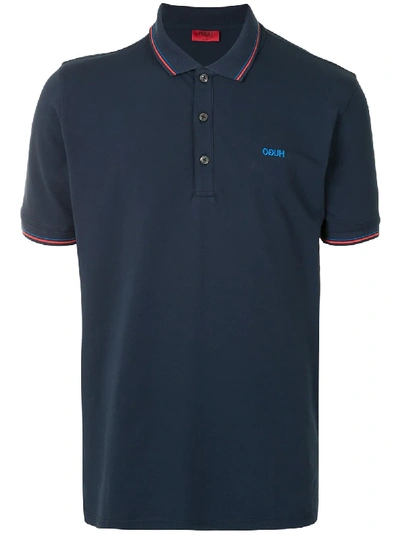 Shop Hugo Striped Logo-embroidered Polo Shirt In Blue