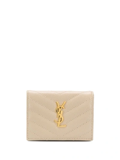 Shop Saint Laurent Monogram Plaque Purse In Neutrals