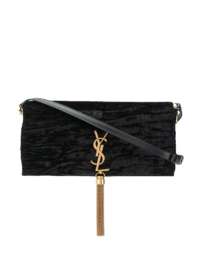 Shop Saint Laurent Kate Velvet Crossbody Bag In Black