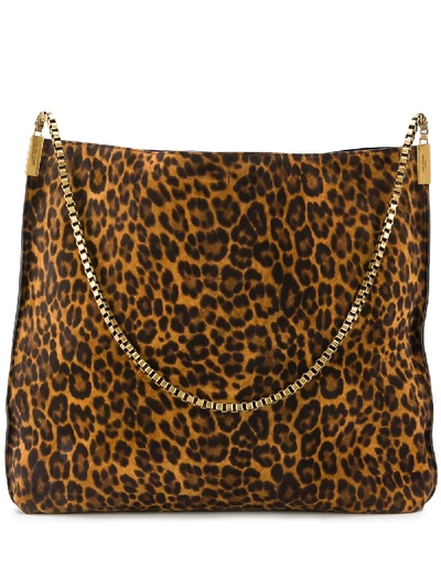 Shop Saint Laurent Medium Suzanne Leopard Print Tote Bag In Brown