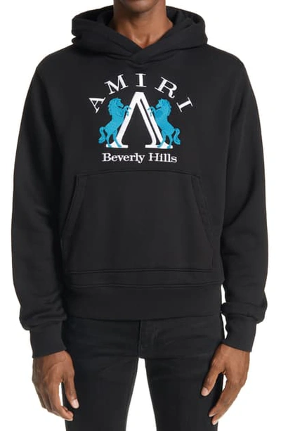 Shop Amiri Embroidered Beverly Hills Logo Cotton Hoodie In Black