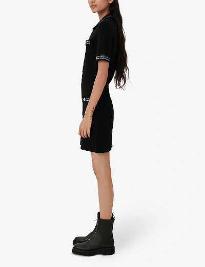 Shop Maje Ravena Contrast-trim Stretch-knit Dress In Black