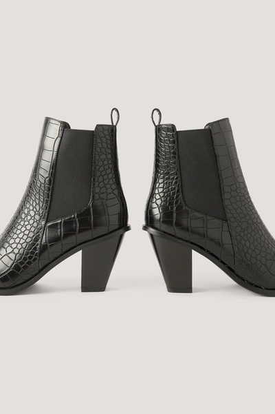 Shop Na-kd Croc Pointy Block Heel Boots - Black