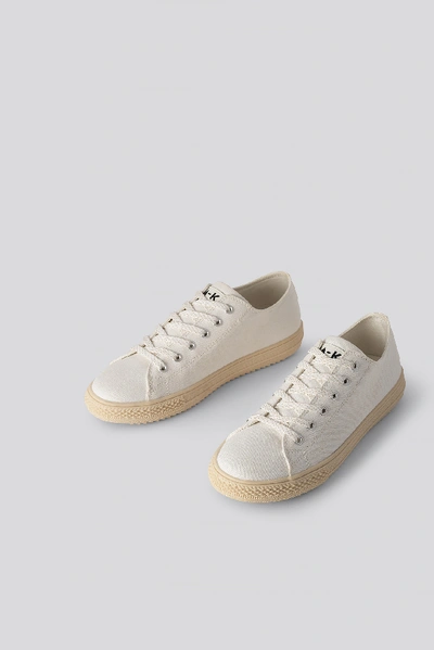 Shop Na-kd Rubber Sole Canvas Trainers - Beige In White/beige