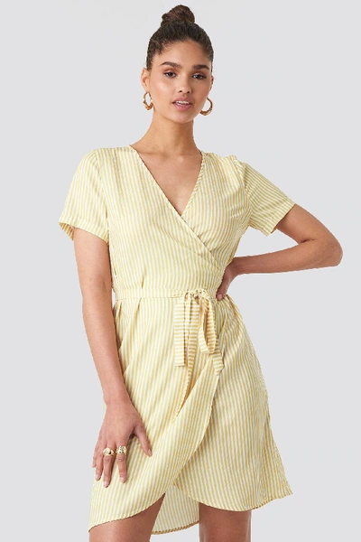 Shop Na-kd Striped Wrap Mini Dress - Yellow