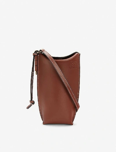 Shop Loewe Gate Pocket Leather Bucket Bag In Rust Color