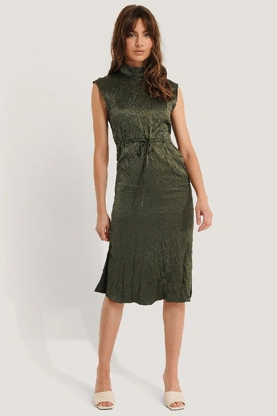 Shop Trendyol Shiny Wrinkle Effect Midi Dress Green In Khaki