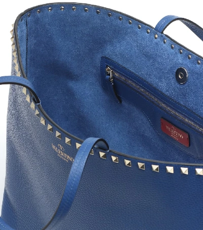 Shop Valentino Rockstud Leather Tote In Blue