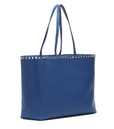 Shop Valentino Rockstud Leather Tote In Blue