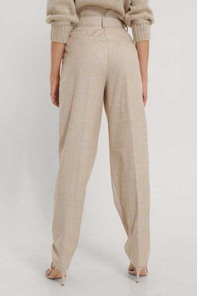 Shop The Fashion Fraction X Na-kd Pleat Detail Suit Pants - Beige In Check Print