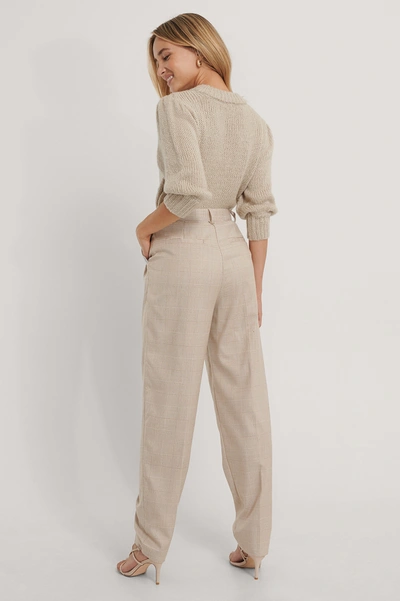 Shop The Fashion Fraction X Na-kd Pleat Detail Suit Pants - Beige In Check Print