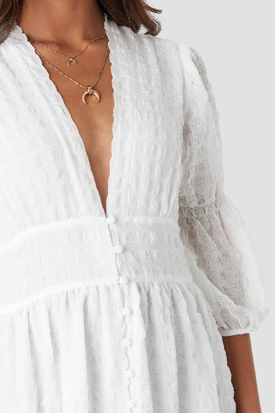 Shop Na-kd V-shape Flowy Puff Sleeve Dress White