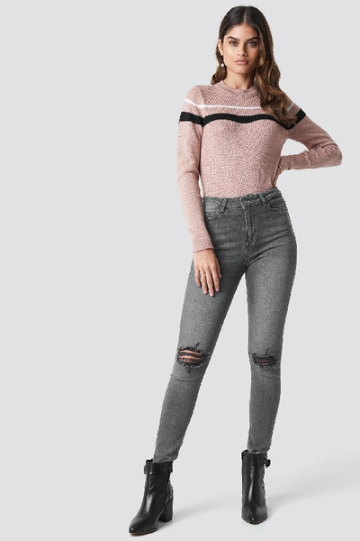 Shop Luisa Lion X Na-kd Striped Sweater Pink In Blush