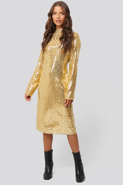 Shop Na-kd High Neck Straight Sequins Dress - Gold
