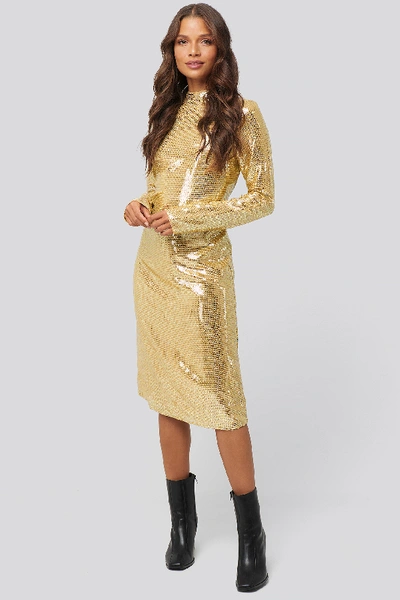 Shop Na-kd High Neck Straight Sequins Dress - Gold