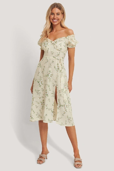 Shop Chloé Off Shoulder Midi Dress - Multicolor In Flower Print