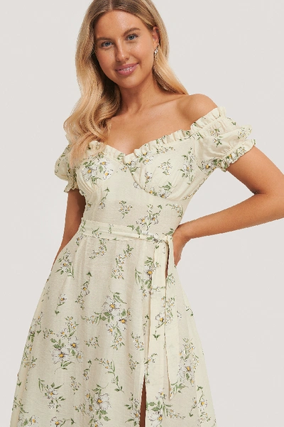 Shop Chloé Off Shoulder Midi Dress - Multicolor In Flower Print