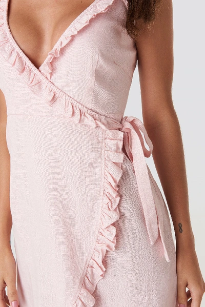 Shop Queen Of Jetlags X Na-kd Overlapped Linen Mix Frill Dress - Pink In Dusty Pink