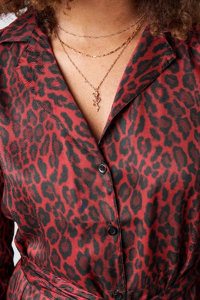 Shop Na-kd Leopard Tie Satin Dress - Red In Red Leopard