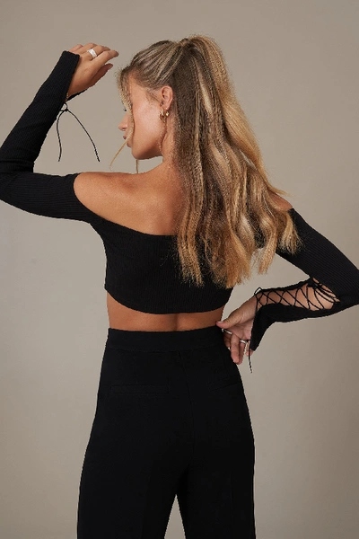 Shop Hanna Schönberg X Na-kd Off Shoulder Cropped Tie Top - Black