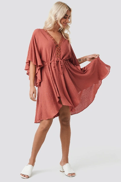 Shop Trendyol Ribbon Lace Detailed Dress - Red In Cinnamon