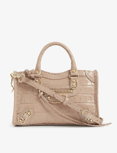 Balenciaga City Nano Crocodile-embossed Leather Shoulder Bag In Nude Beige  | ModeSens