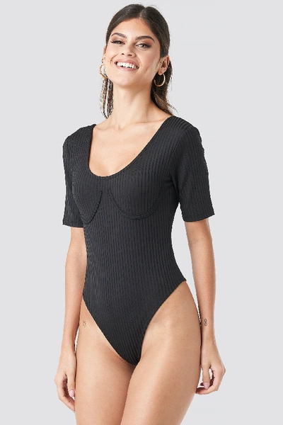 Shop Na-kd Cup Ribbed Body - Black