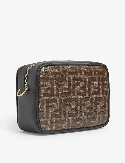 Shop Fendi Ff-logo Mini Canvas Camera Bag In Black/brown