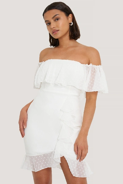 Shop Trendyol Carmen Deteiled Mini Dress - Offwhite In Ecru